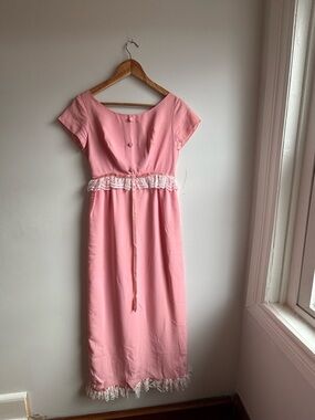 Vintage Handmade Pink Midi Dress with Lace Trim